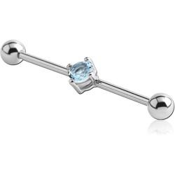 SURGICAL STEEL GRADE 316L PRONG SET JEWELED INDUSTRIAL BARBELL
