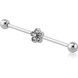 SURGICAL STEEL GRADE 316L INDUSTRIAL BARBELL WITH FLOWER STONE