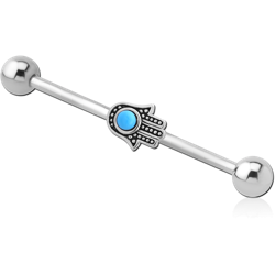 SURGICAL STEEL GRADE 316L INDUSTRIAL BARBELL ADJUSTABLE SLIDING CHARM - HAMSA