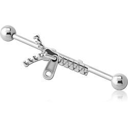 SURGICAL STEEL GRADE 316L INDUSTRIAL BARBELL WITH ADJUSTABLE SLIDING CHARM
