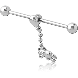 SURGICAL STEEL GRADE 316L INDUSTRIAL BARBELL WITH ADJUSTABLE SLIDING CHARM- BEAR