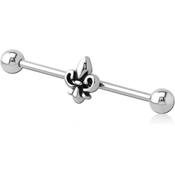 SURGICAL STEEL GRADE 316L INDUSTRIAL BARBELL WITH ADJUSTABLE SLIDING CHARM - FLEUR DE LIS