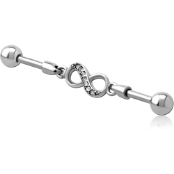 SURGICAL STEEL GRADE 316L INDUSTRIAL BARBELL JEWELED CHARM - INFINITY