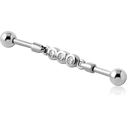 SURGICAL STEEL GRADE 316L INDUSTRIAL BARBELL JEWELED CHARM - THREE CIRCLES