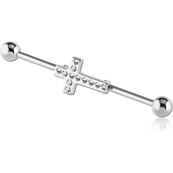 SURGICAL STEEL GRADE 316L INDUSTRIAL BARBELL WITH JEWELED LEAF