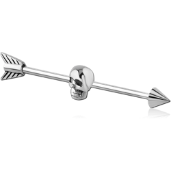 SURGICAL STEEL GRADE 316L INDUSTRIAL BARBELL - SKULL