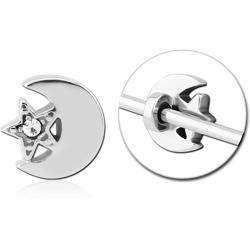 SURGICAL STEEL GRADE 316L ADJUSTABLE SLIDING CHARM FOR INDUSTRIAL BARBELL - MOON AND STAR