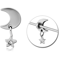 SURGICAL STEEL GRADE 316L ADJUSTABLE SLIDING CHARM FOR INDUSTRIAL BARBELL - MOON AND STAR