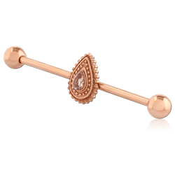 ROSE GOLD PVD SURGICAL STEEL GRADE 316L  JEWELED INDUSTRIAL BARBELL