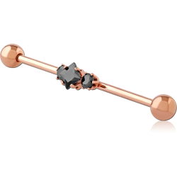 ROSE GOLD PVD SURGICAL STEEL GRADE 316L  JEWELED INDUSTRIAL BARBELL