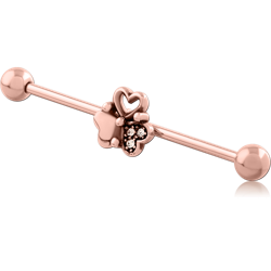 ROSE GOLD PVD COATED SURGICAL STEEL GRADE 316L INDUSTRIAL BARBELL WITH SLIDING CHARM