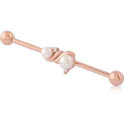 316L ROSE GOLD PVD COATED SURGICAL STEEL GRADE 316L INDUSTRIAL BARBELL WITH SLIDING CHARM