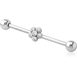 STERILE SURGICAL STEEL GRADE 316L INDUSTRIAL BARBELL WITH ADJUSTABLE SLIDING CHARM- FLOWER