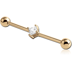 STERILE ZIRCON GOLD PVD COATED SURGICAL STEEL GRADE 316L SQUARE JEWELED INDUSTRIAL BARBELL