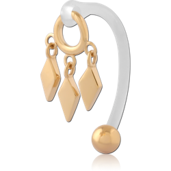 GOLD PVD 18K COATED SURGICAL STEEL GRADE 316L ATTACHMENT WITH BIOFLEX BANANA WITH TRIPLE DIAMOND CHARMS