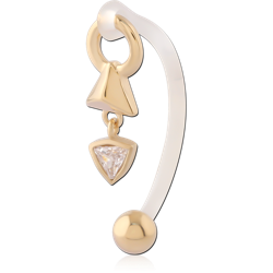GOLD PVD 18K COATED SURGICAL STEEL GRADE 316L ATTACHMENT WITH BIOFLEX BANANA WITH DOUBLE TRIANGLE CHARM
