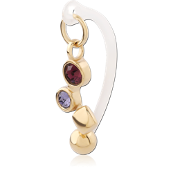 316L GOLD PVD 18K COATED SURGICAL STEEL GRADE 316L TWO GEM WITH BIOFLEX VERTICAL HOOD BANANA