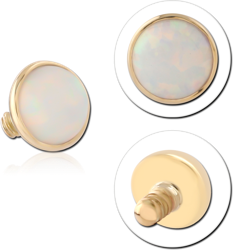14 KARAT GOLD YELLOW  ROUND SYNTHETIC OPAL JEWELED DISC FOR 1.6MM INTERNALLY THREADED PINS