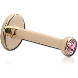 14 KARAT GOLD YELLOW INTERNALLY THREADED BEZEL SET PREMIUM CRYSTAL JEWELED MICRO LABRET