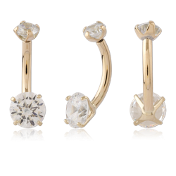 14 KARAT GOLD YELLOW INTERNALLY THREADED NAVEL BANANA WITH JEWELED TOP