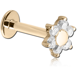 18 KARAT GOLD YELLOW INTERNALLY THREADED JEWELED ATTACHMENT MICRO LABRET