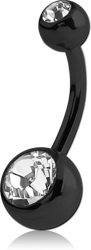 BLACK PVD COATED SURGICAL STEEL GRADE 316L DOUBLE PREMIUM CRYSTAL JEWELED NAVEL BANANA