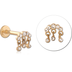 GOLD PVD 18K COATED SURGICAL STEEL GRADE 316L INTERNALLY THREADED JEWELED MICRO LABRET