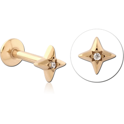 GOLD PVD 18K COATED SURGICAL STEEL GRADE 316L INTERNALLY THREADED JEWELED MICRO LABRET