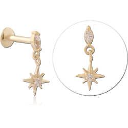 GOLD PVD 18K COATED SURGICAL STEEL GRADE 316L INTERNALLY THREADED JEWELED MICRO LABRET