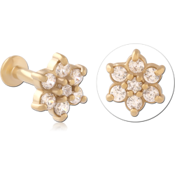 GOLD PVD 18K COATED SURGICAL STEEL GRADE 316L INTERNALLY THREADED JEWELED MICRO LABRET