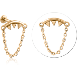 GOLD PVD 18K COATED SURGICAL STEEL GRADE 316L INTERNALLY THREADED MICRO LABRET WITH CHAIN