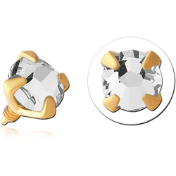 GOLD PVD 18K COATED SURGICAL STEEL GRADE 316L ROUND PRONG SET JEWELED FOR 1.2MM INTERNALLY THREADED PINS