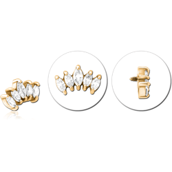 GOLD PVD 18K COATED SURGICAL STEEL GRADE 316L JEWELED MICRO ATTACHMENT FOR 1.2MM INTERNALLY THREADED PINS - FIVE GEM