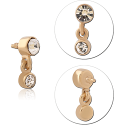 GOLD PVD 18K COATED SURGICAL STEEL GRADE 316L INTERNAL ATTACHMENT DOUBLE GEM DANGLE