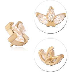 316L GOLD PVD 18K COATED SURGICAL STEEL GRADE 316L INTERNAL ATTACHMENT TRIPLE MARQUISE GEM FAN