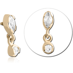 GOLD PVD 18K COATED SURGICAL STEEL GRADE 316L JEWELED MICRO ATTACHMENT FOR 1.2MM INTERNALLY THREADED PINS