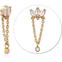 GOLD PVD 18K COATED SURGICAL STEEL GRADE 316L JEWELED MICRO ATTACHMENT FOR 1.2MM INTERNALLY THREADED PINS