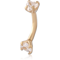 GOLD PVD 18K COATED 316L SURGICAL STEEL GRADE 316L INTERNAL CURVED MICRO BARBELL DOUBLE PRONG GEMS