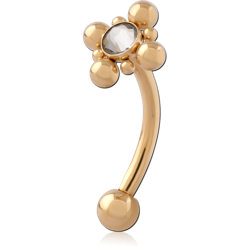 GOLD PVD 18K COATED TITANIUM ALLOY INTERNALLY THREADED JEWELED MICRO CURVED BARBELL