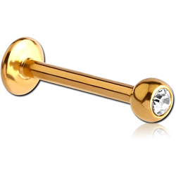 GOLD PVD 18K COATED TITANIUM ALLOY INTERNALLY THREADED JEWELED MICRO LABRET