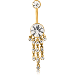 GOLD PVD COATED SURGICAL STEEL GRADE 316L INTERNALLY THREADED DOUBLE JEWELED NAVEL BANANA