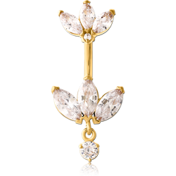 GOLD PVD COATED SURGICAL STEEL GRADE 316L INTERNALLY THREADED DOUBLE JEWELED NAVEL BANANA