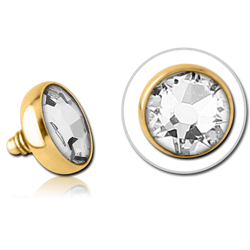 GOLD PVD COATED SURGICAL STEEL GRADE 316L PREMIUM CRYSTAL JEWELED DISC FOR 1.6MM INTERNALLY THREADED PIN