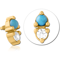 GOLD PVD COATED SURGICAL STEEL GRADE 316L JEWELED ATTACHMENT FOR 1.6MM INTERNALLY THREADED PINS