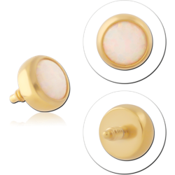 GOLD PVD COATED SURGICAL STEEL GRADE 316L SYNTHETIC OPAL JEWELED DISC FOR 1.2MM INTERNALLY THREADED PINS