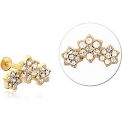 GOLD PVD COATED SURGICAL STEEL GRADE 316L INTERNALLY THREADED JEWELED MICRO LABRET - FLOWER