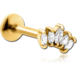 GOLD PVD COATED SURGICAL STEEL GRADE 316L INTERNALLY THREADED JEWELED MICRO LABRET - FIVE GEM