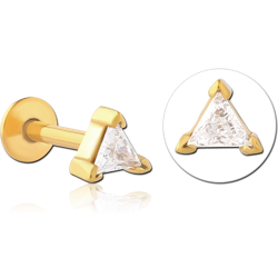 GOLD PVD COATED SURGICAL STEEL GRADE 316L INTERNALLY THREADED JEWELED MICRO LABRET - TRIANGLE