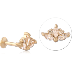 GOLD PVD COATED SURGICAL STEEL GRADE 316L JEWELED MICRO ATTACHMENT FOR 1.2MM INTERNALLY THREADED PINS