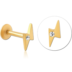 GOLD PVD COATED SURGICAL STEEL GRADE 316L INTERNALLY THREADED JEWELED MICRO LABRET - THUNDER